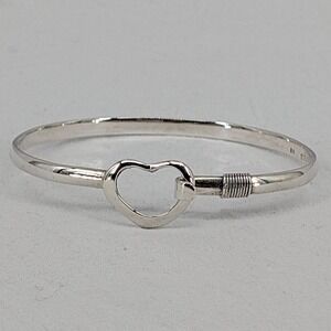 RA Sterling Silver Open Heart Hook Eye Bangle Bracelet 925 Heart Clasp 11g
